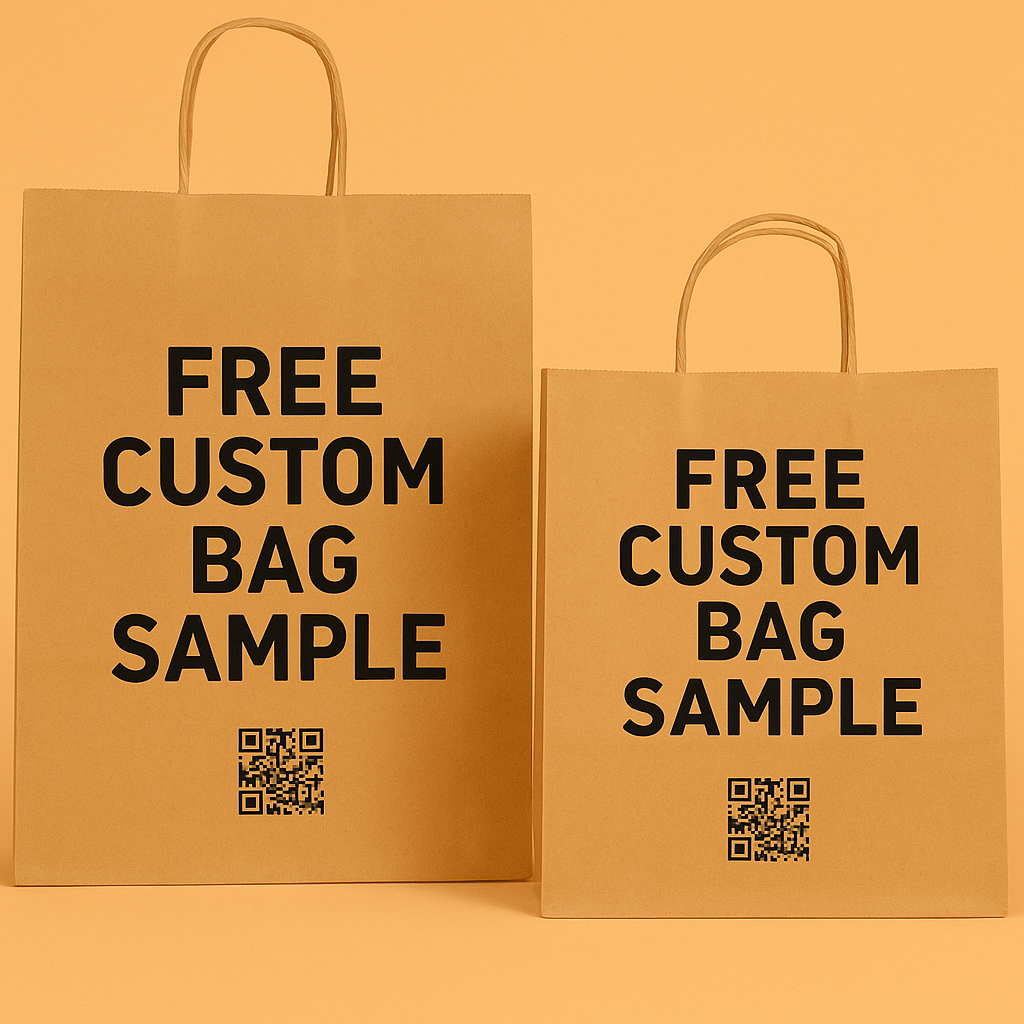 Get Your Free Custom Paper Bag Sample – Kraft 10 x 6.75 x 12 and 13.9 x 9.3 x 15.9 inches